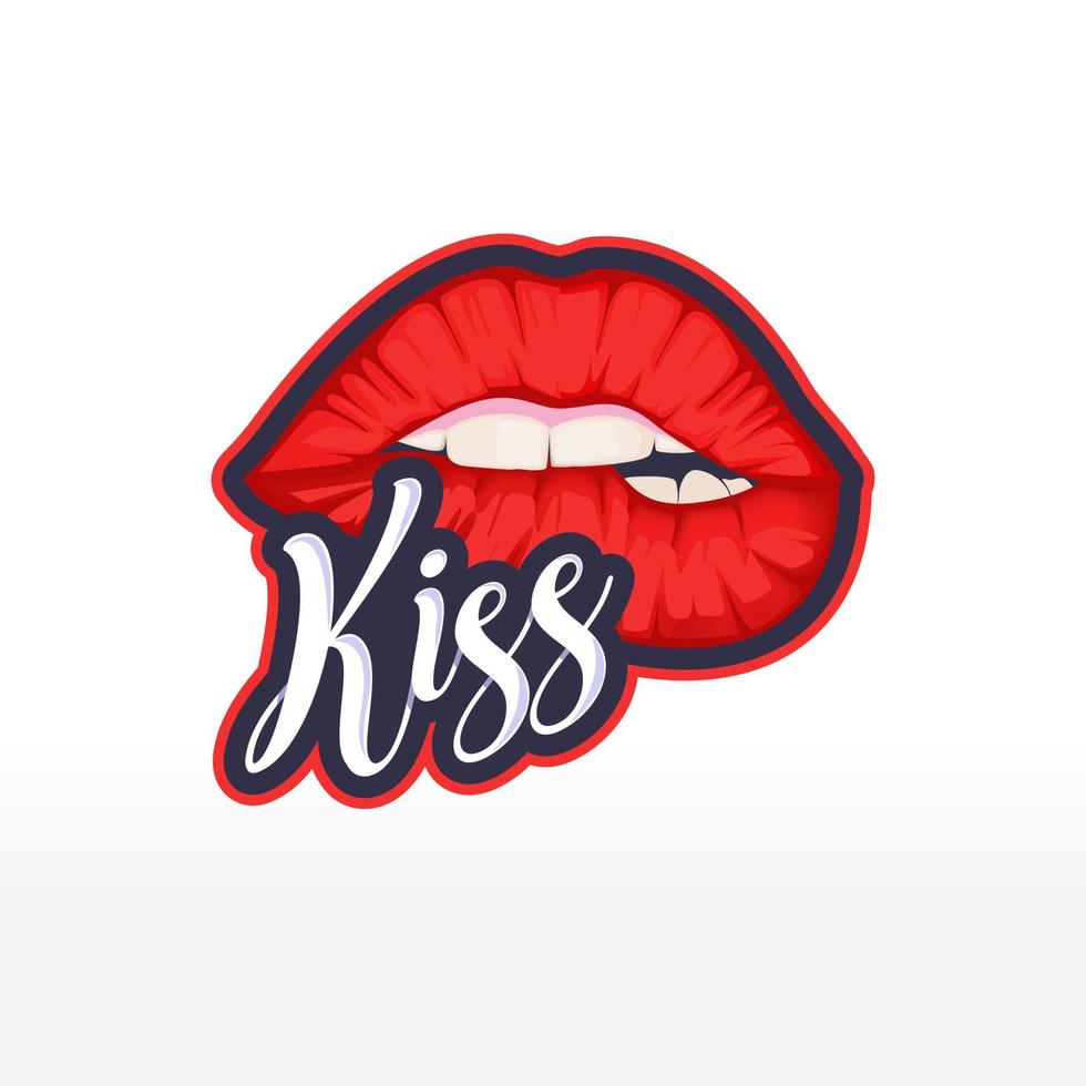 labios rojos con diseño de camiseta de vector de texto de beso