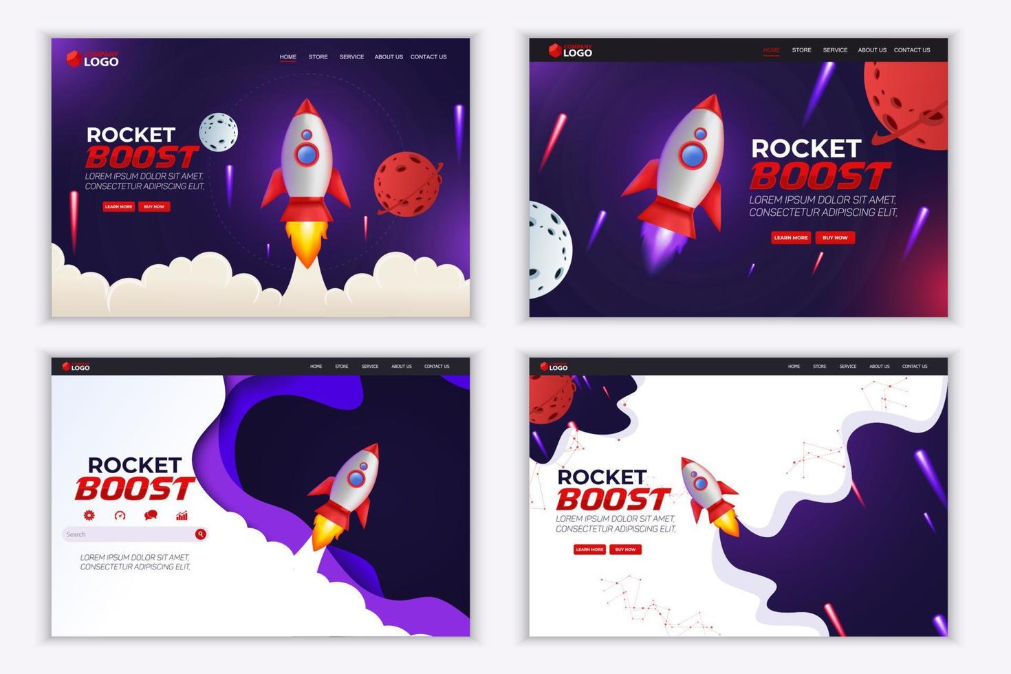 Rocket Boost Website Landing Page Vector Template Design