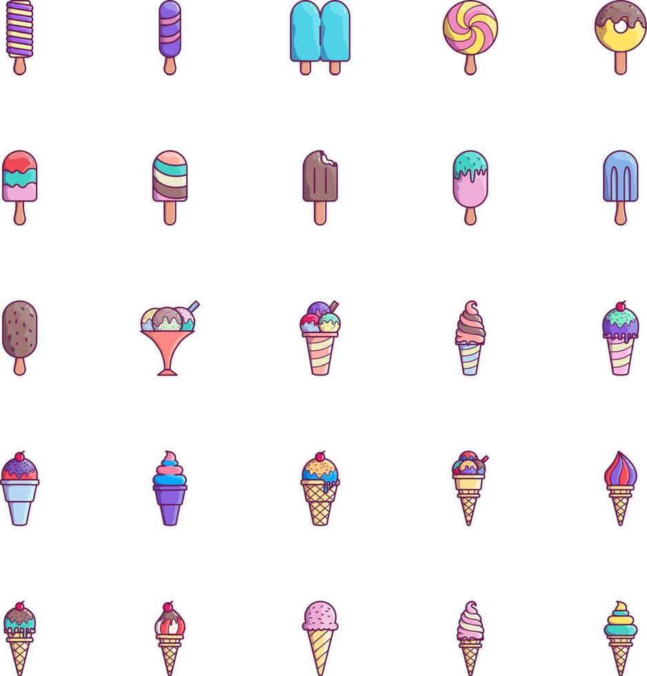 25 iconos de helados set 1, paquete de iconos de helados de color lineal vector