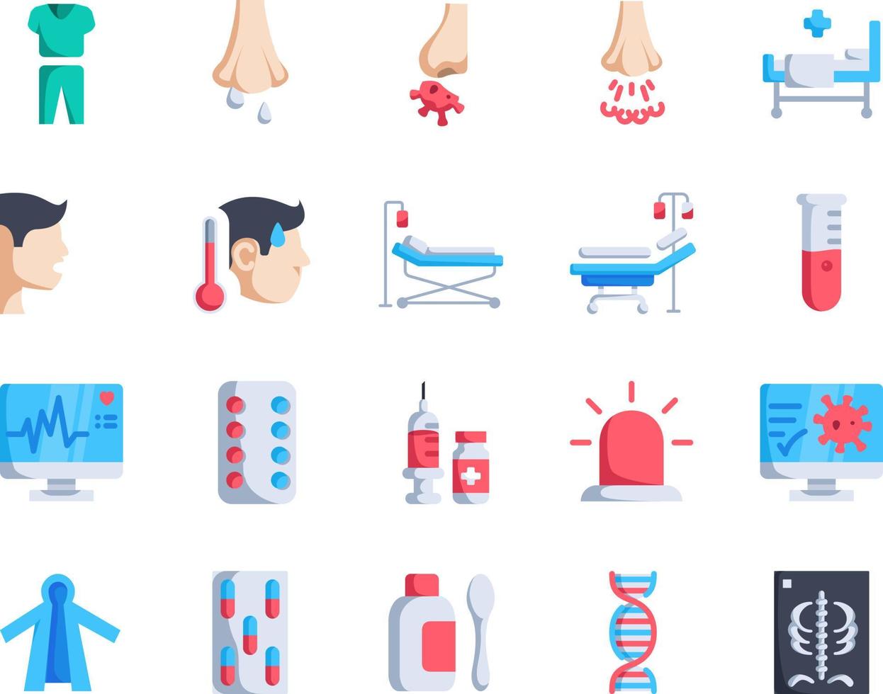 25 Medic Icon Pack 1 style flat, Flat icon color vector