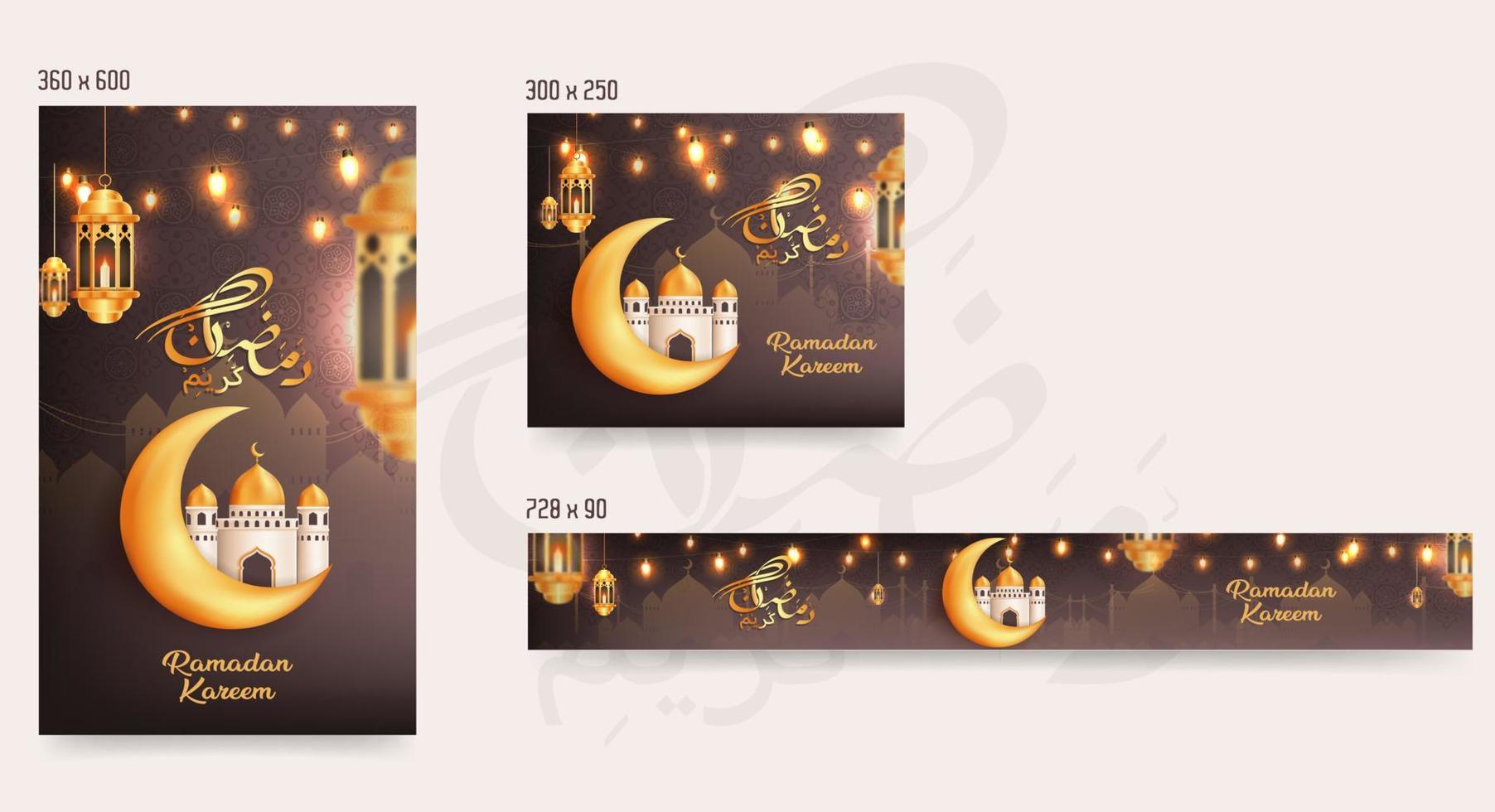 3 plantilla de conjunto de banner de vector de saludos de ramadan kareem
