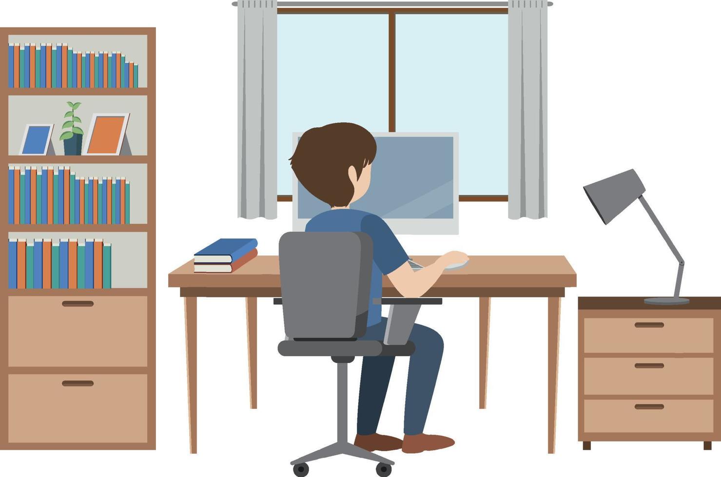 A man working using laptop flat design vector