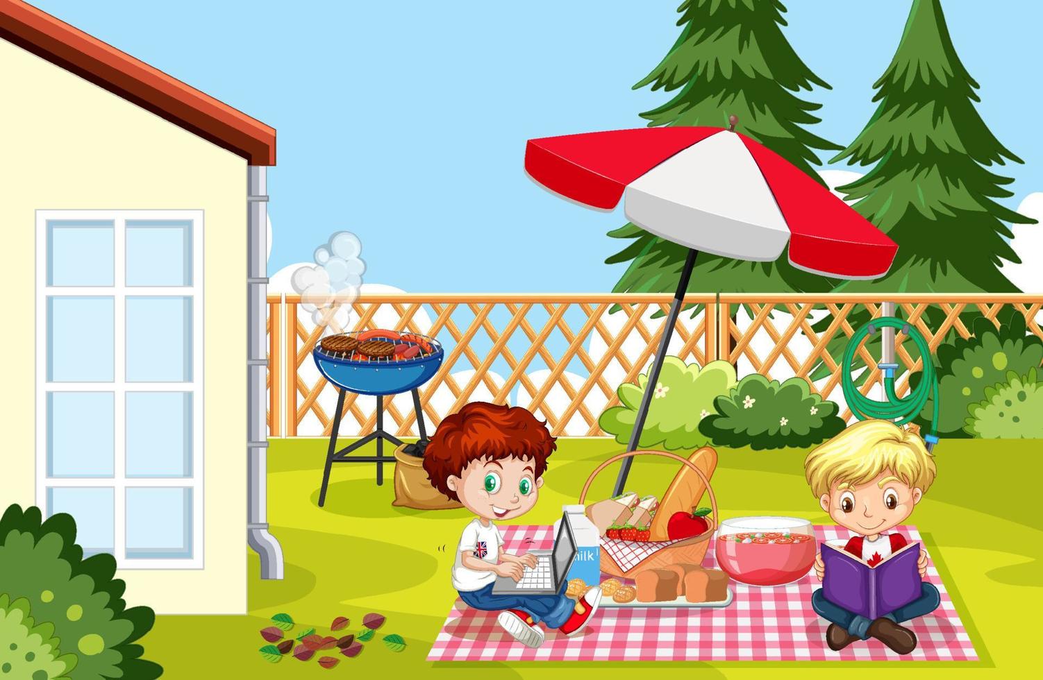 Outdoor park scene with children vector