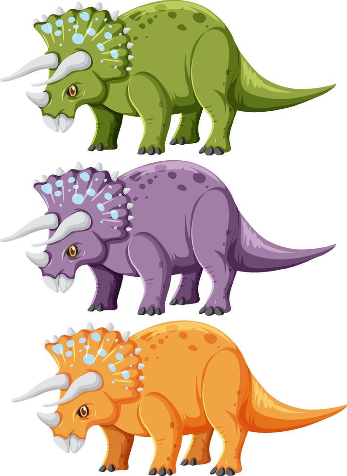 un conjunto de dinosaurios triceratops sobre fondo blanco vector