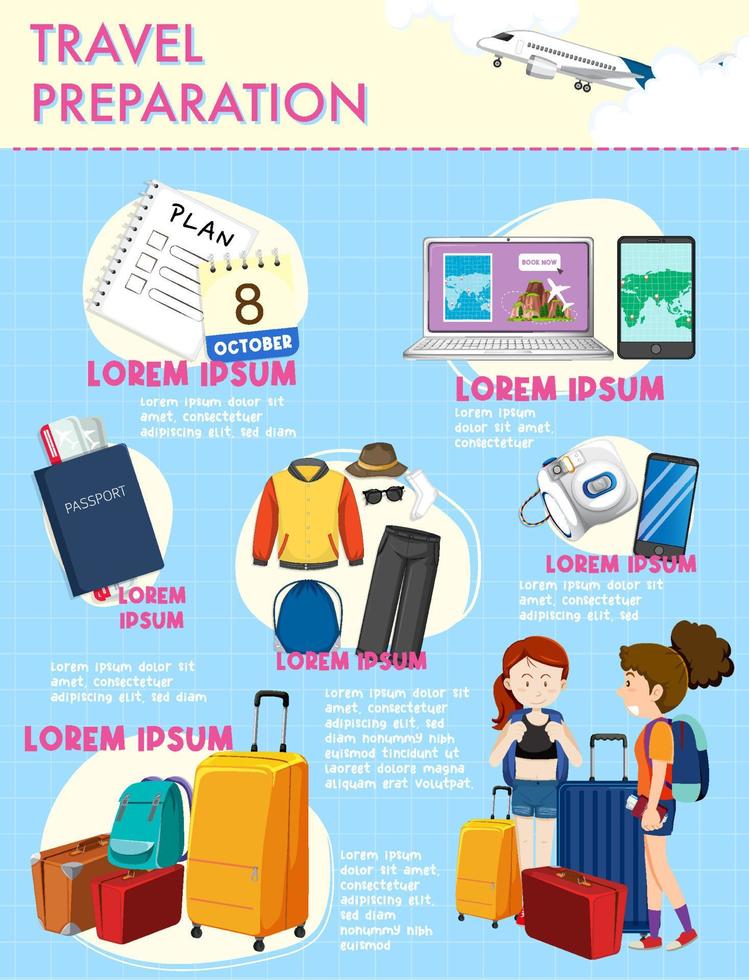Travel preparation infographic design vector