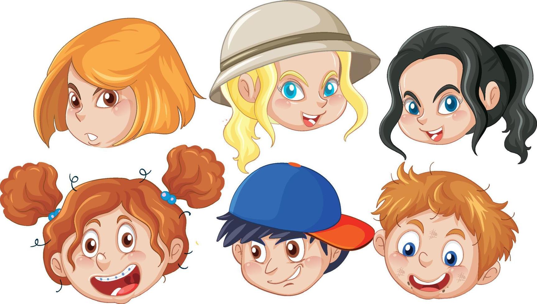 A Set of kid's head emotion on white background vector