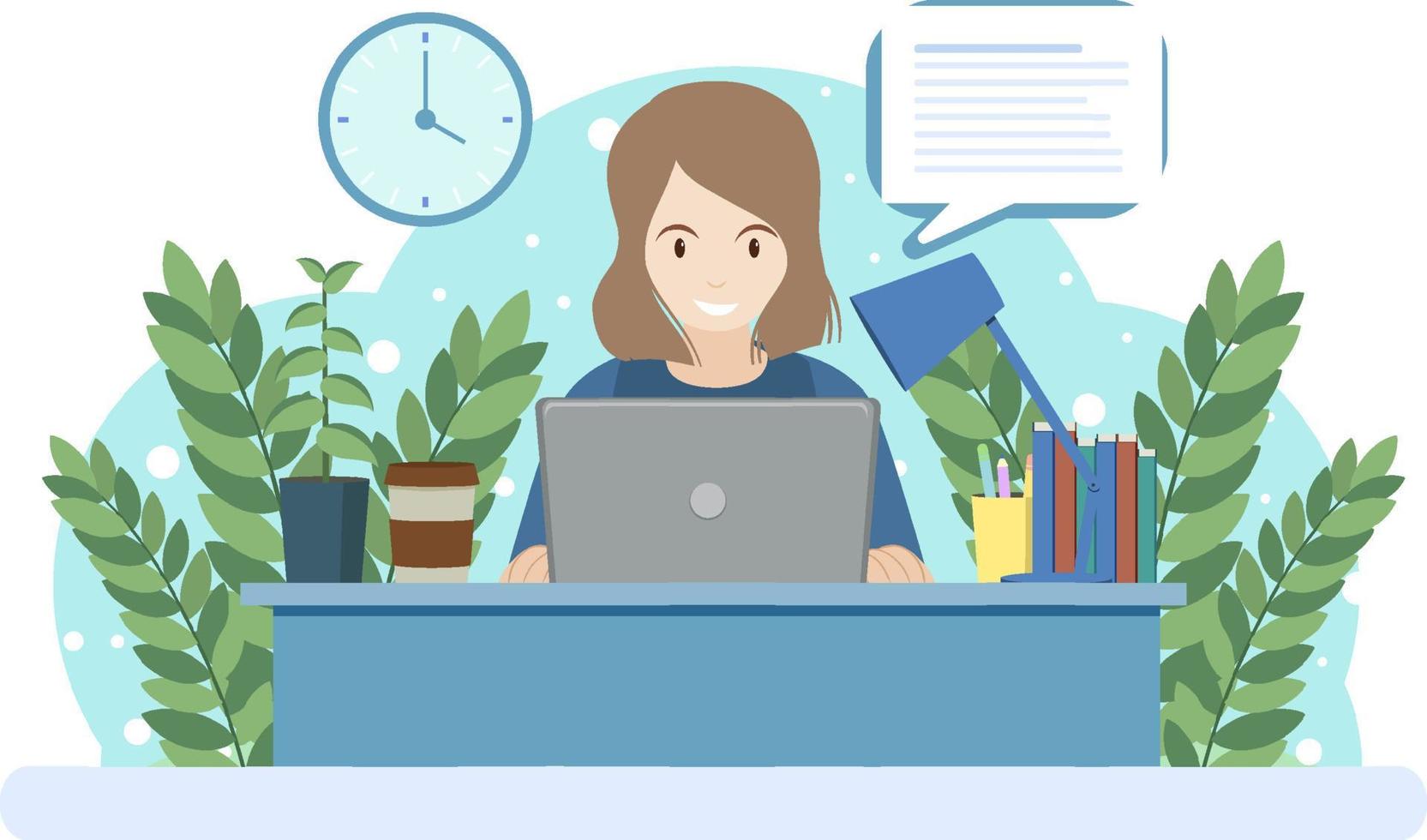 Woman working on computer on the desk vector