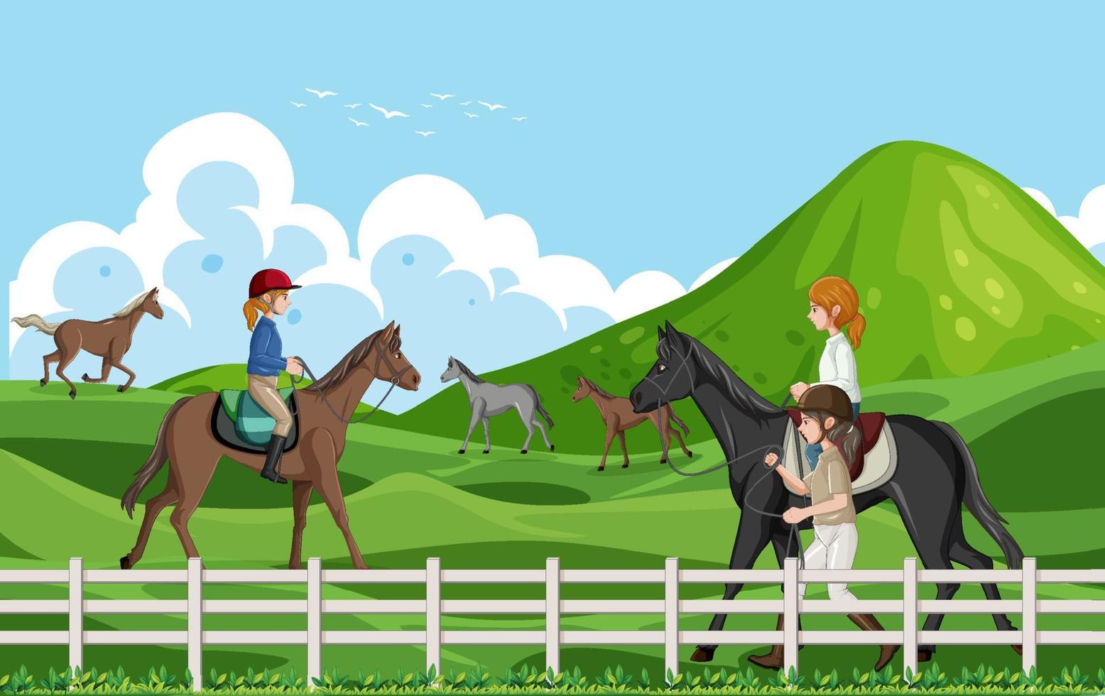 Outdoor scene with equestrian on horse vector