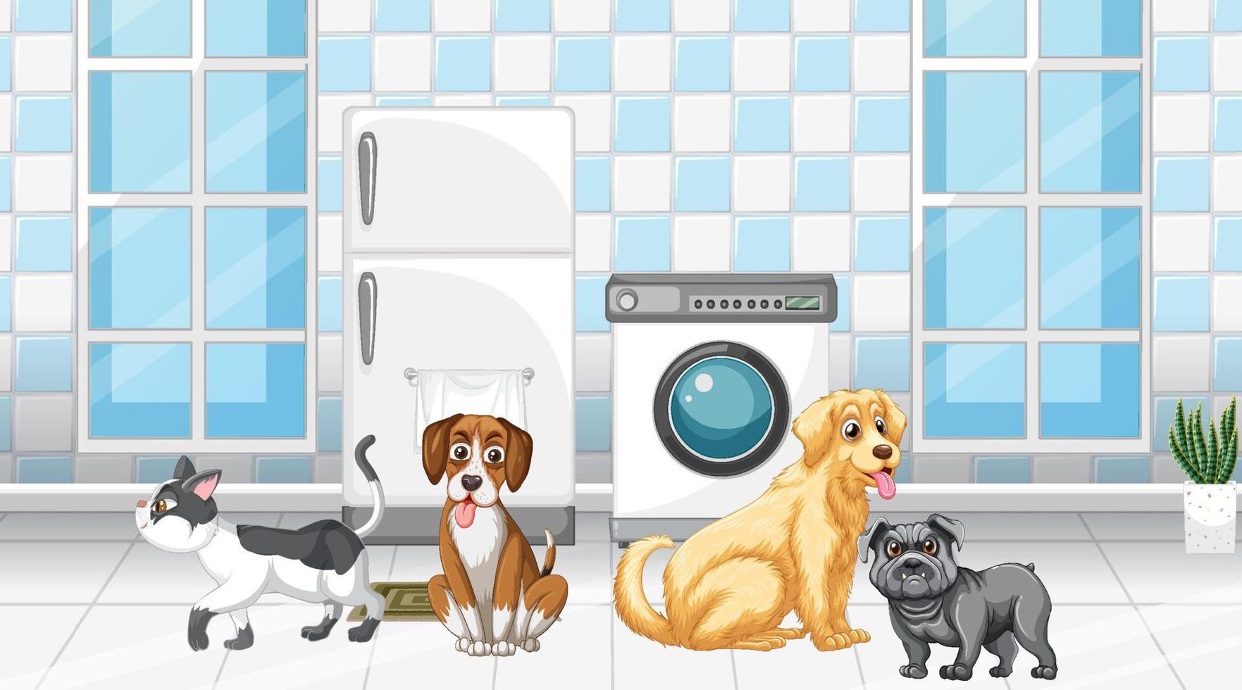 Set of different domestic animals in room vector