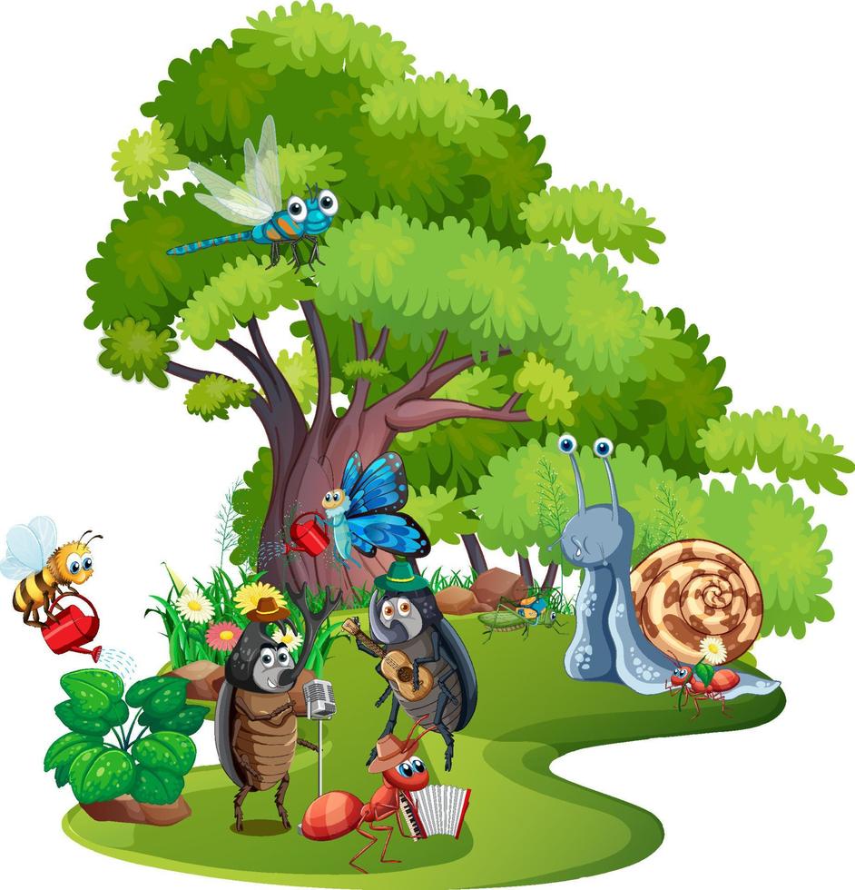 Cartoon insect and beetle in the forest vector