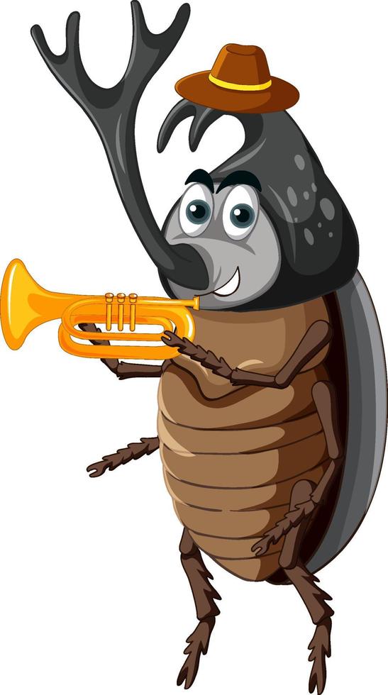 A beetle playing trumpet cartoon character vector