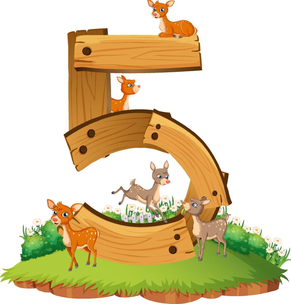 Five deers attached to number five vector