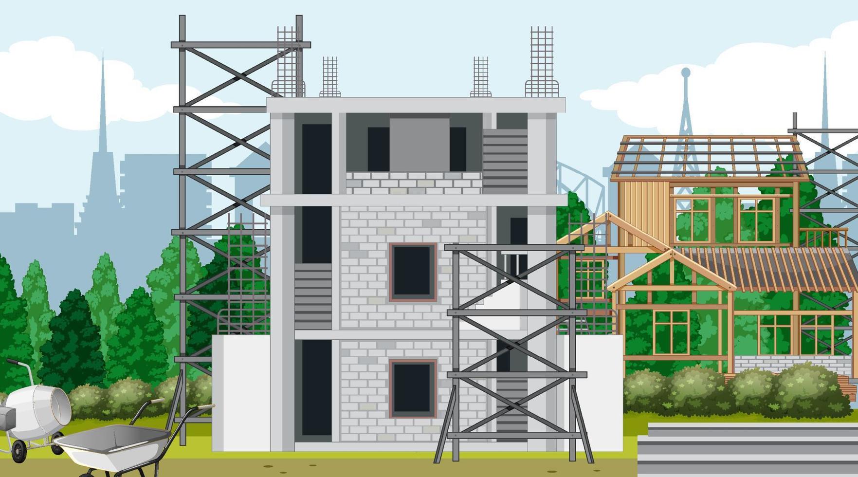 Building construction site scene vector