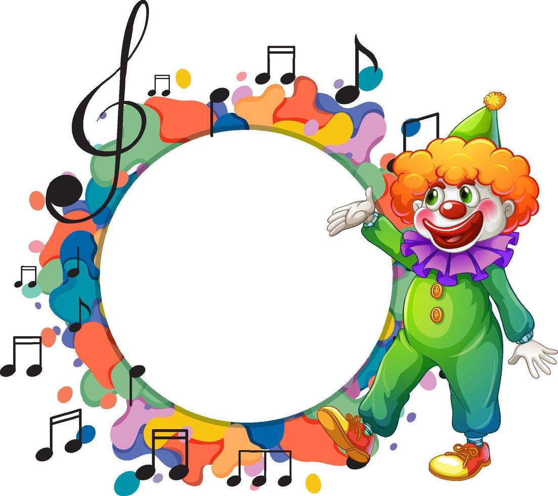 lindo payaso con plantilla de nota musical en blanco vector