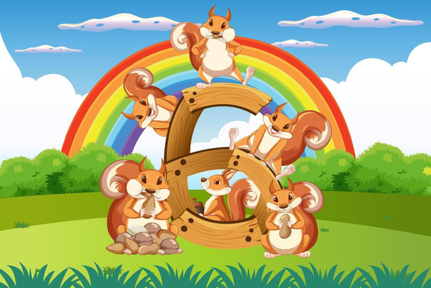 Six squirrel attached to number six vector