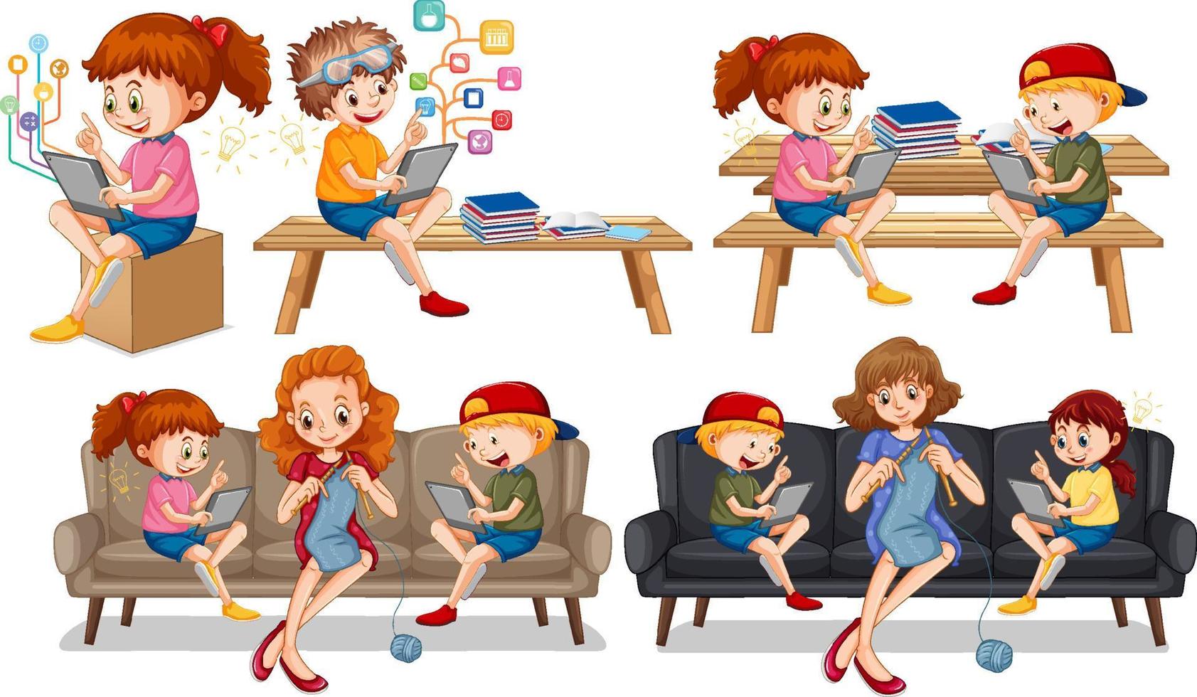 Set of children doing different activities vector