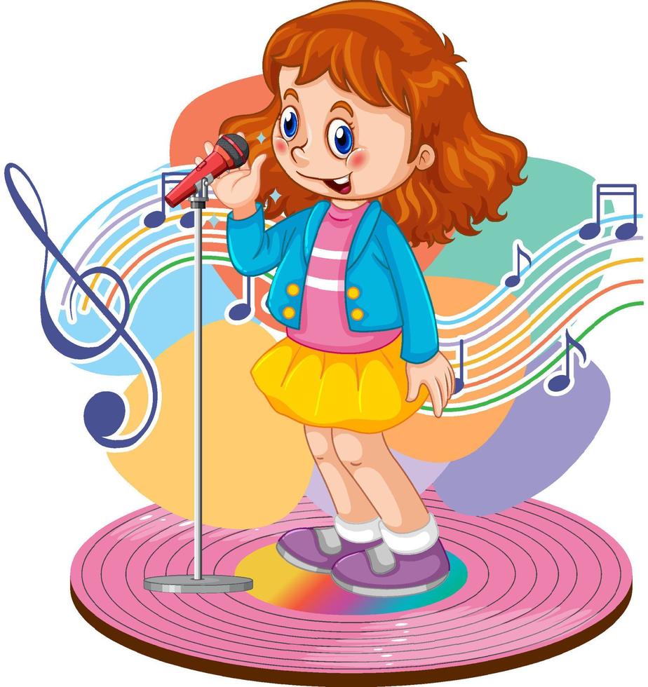 Singer girl cartoon with music melody symbols vector