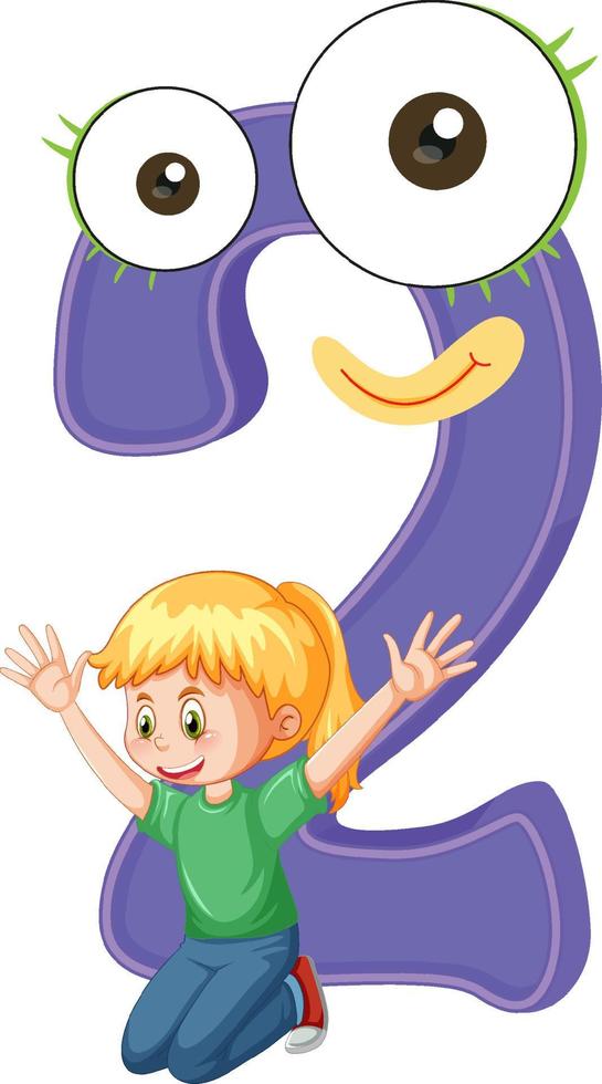 Number two with a girl cartoon character vector