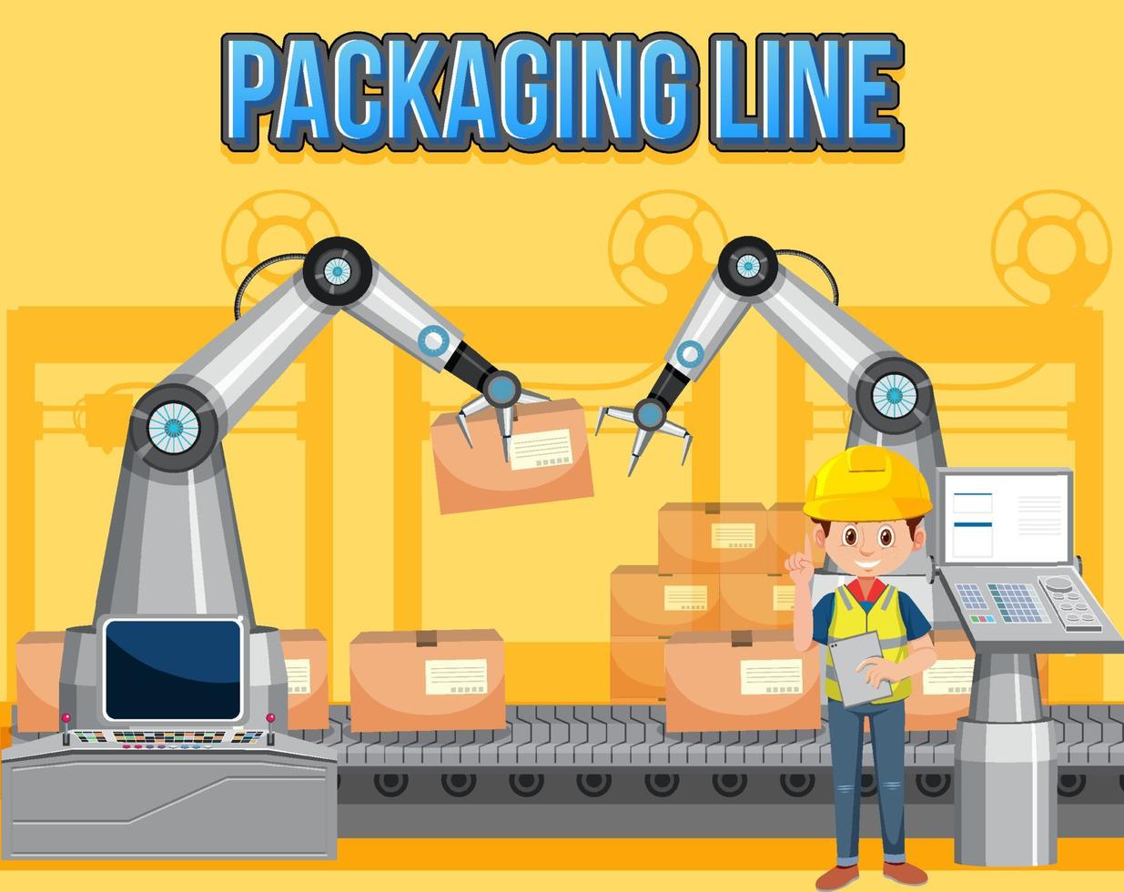 Packaging process with packaging line banner vector