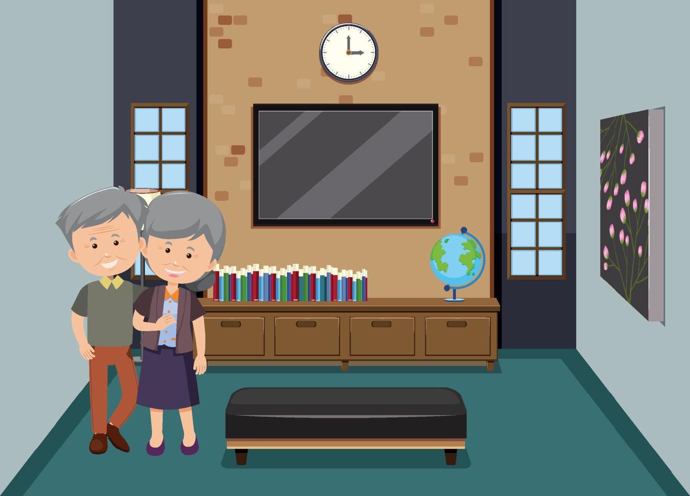 Living room scene with an old couple characters vector