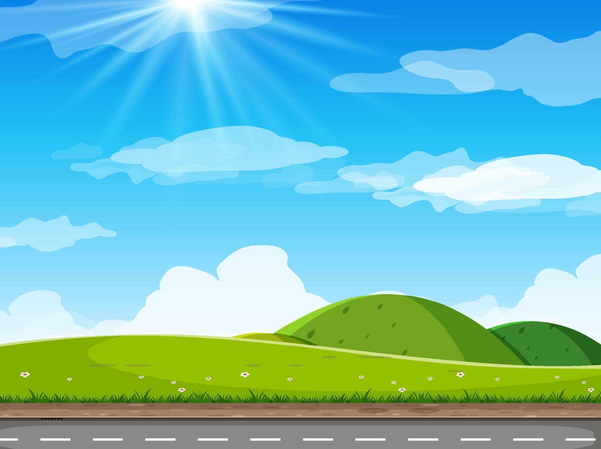 Sun and clouds in bright blue sky 6763824 Vector Art at Vecteezy