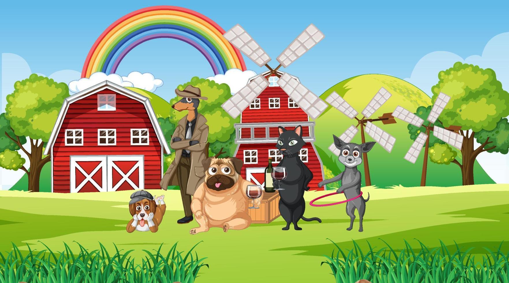 Set of different domestic animals in farm vector