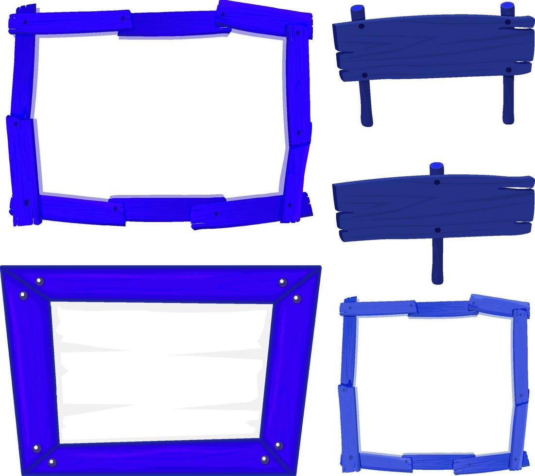 Set of wooden sign banner in blue colour vector