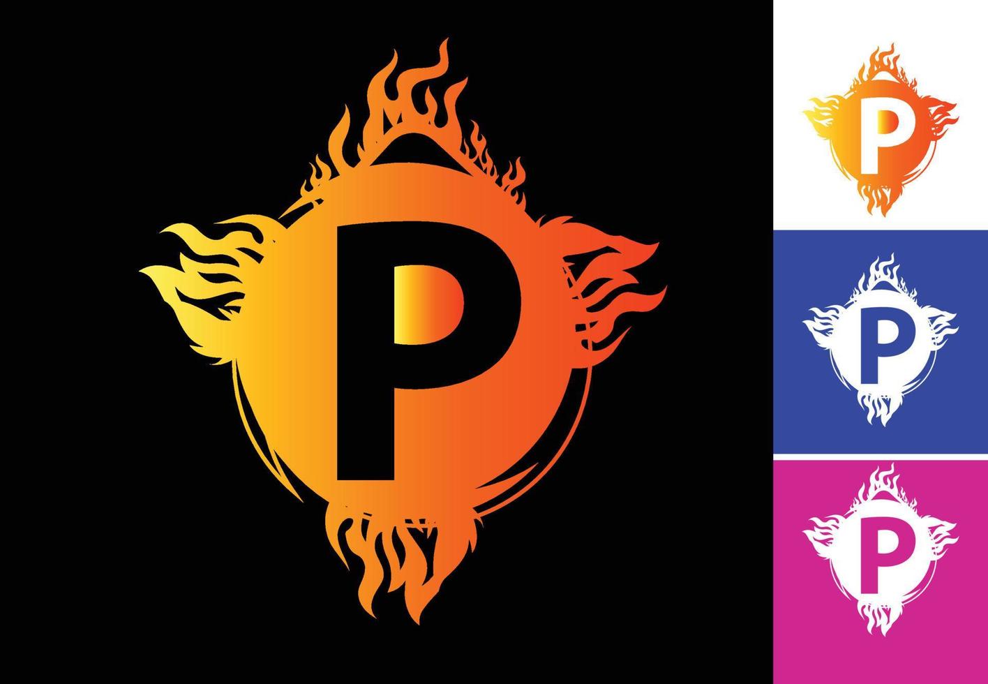 Plantilla de diseño de logotipo e icono de letra p de fuego vector