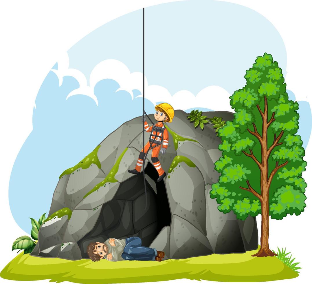 Emergency rescue team help people cartoon style in forest vector