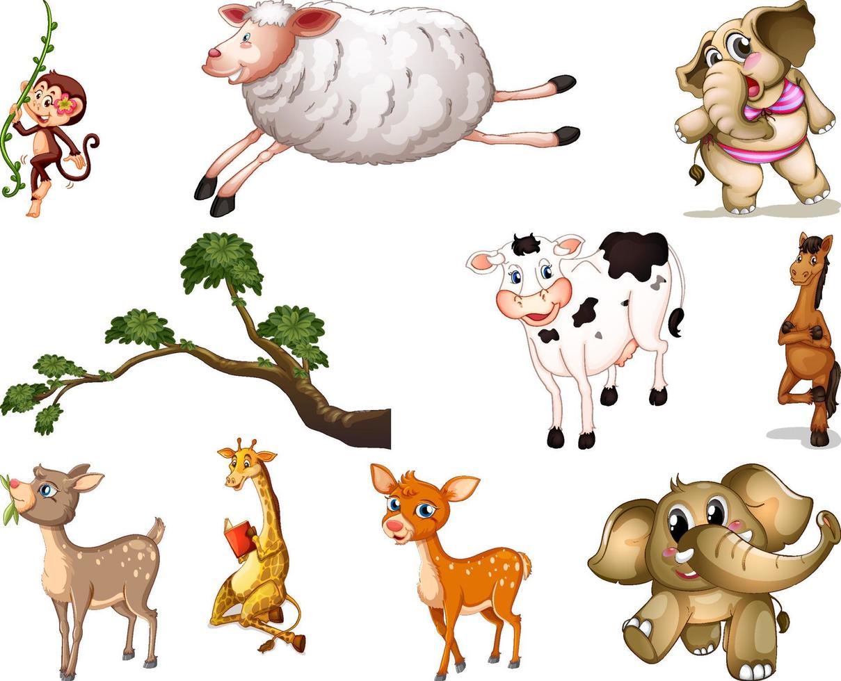 Set of animal cartoon character vector