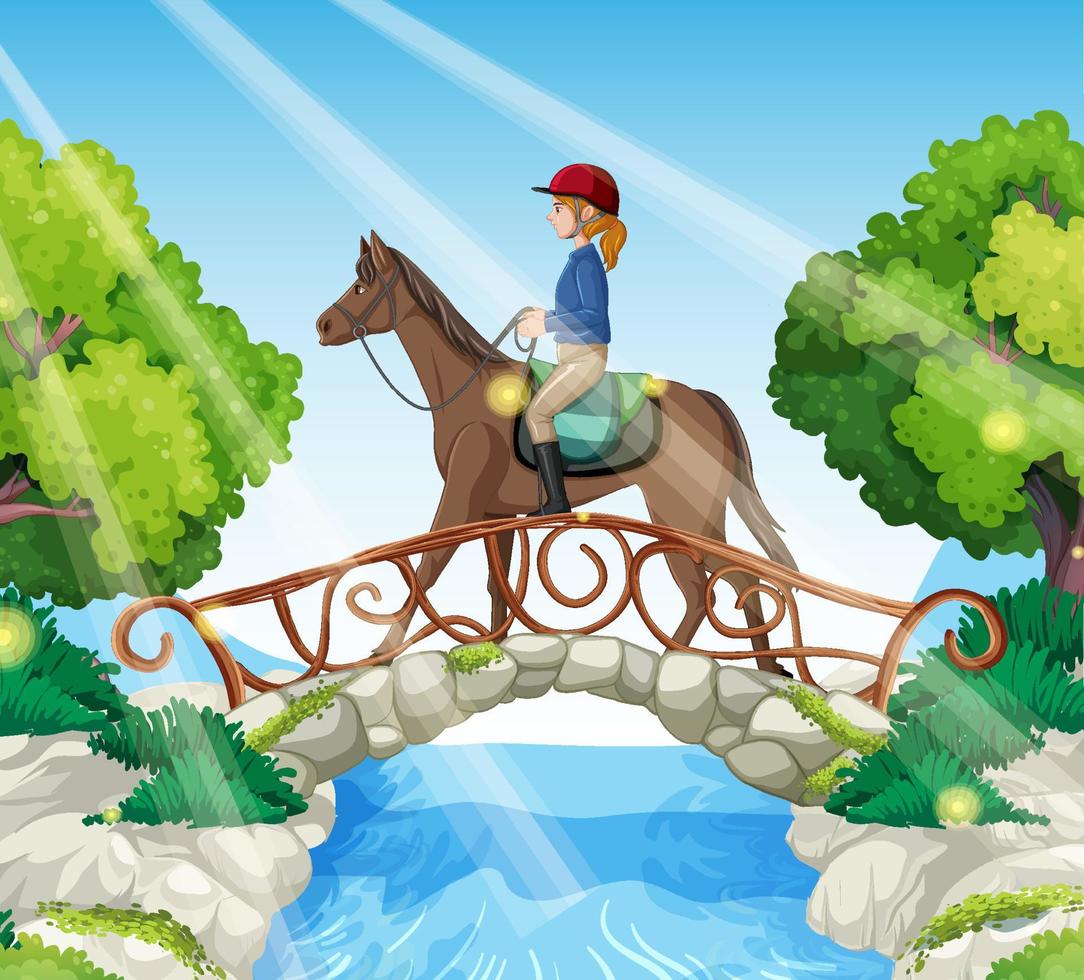 A scene of girl riding on a horse vector