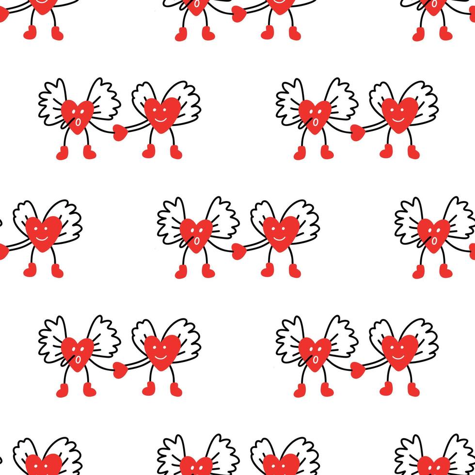 Seamless pattern with angel hearts vector