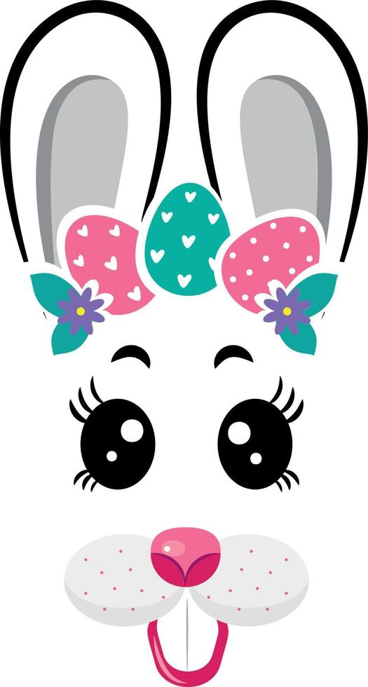 The face of the bunny with a wreath of eggs. Easter bunny face vector