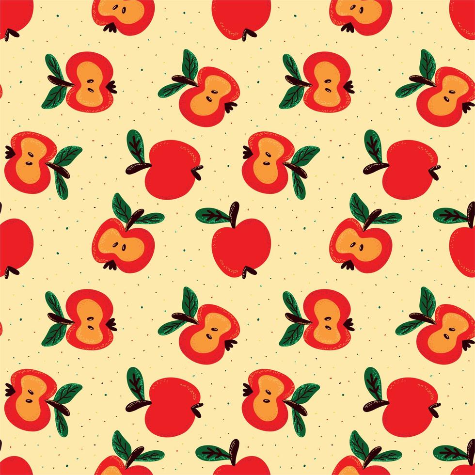Seamless pattern with various red apples and colorful dots on a blue background vector