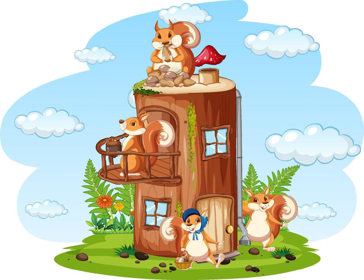 Scene with squirrels at home vector