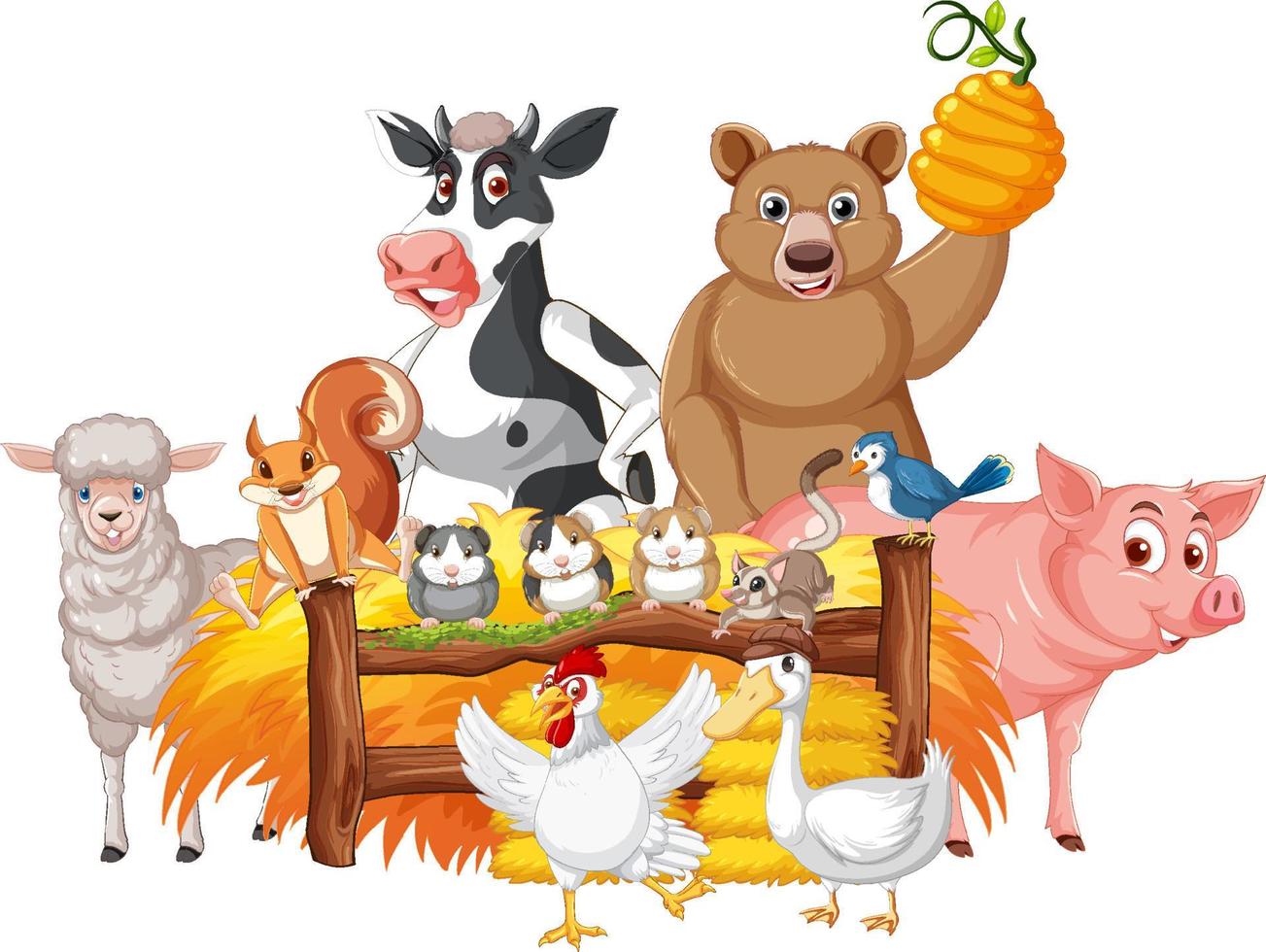 Farm animals standing by the fence vector