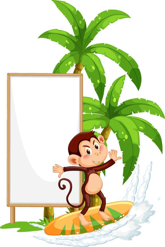 Blank wooden signboard with monkey catoon vector