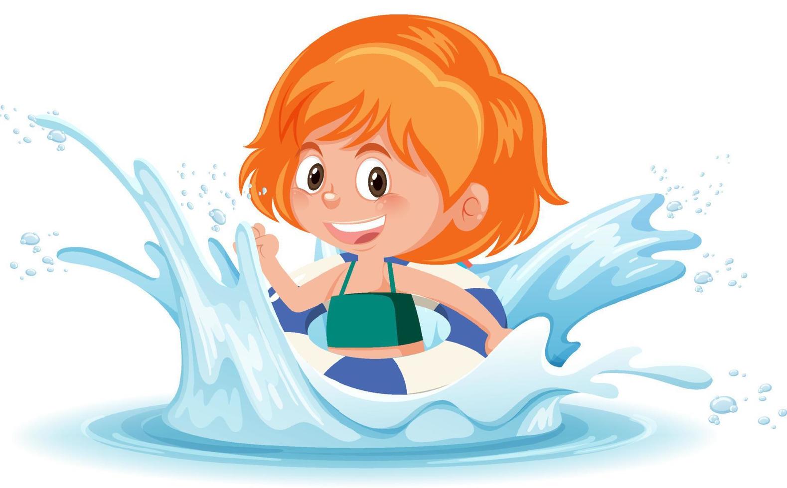 A water splash with fun girl on white background vector