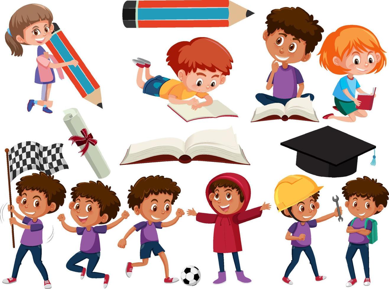 Collection of many kids doing different activities vector