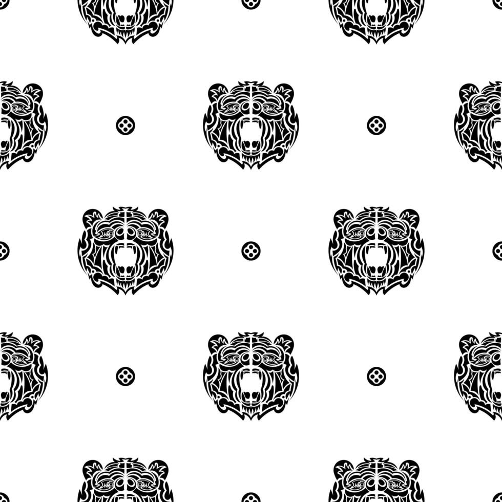 Black-white seamless pattern with bear face. Good for backgrounds and prints. vector