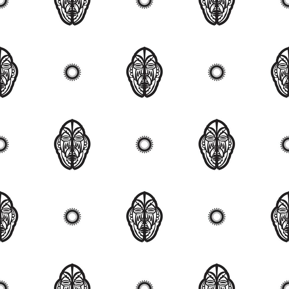Seamless pattern with tiki face, mask or totem. Samoan style patterns. Good for prints, textiles and backgrounds. Isolated. Vector