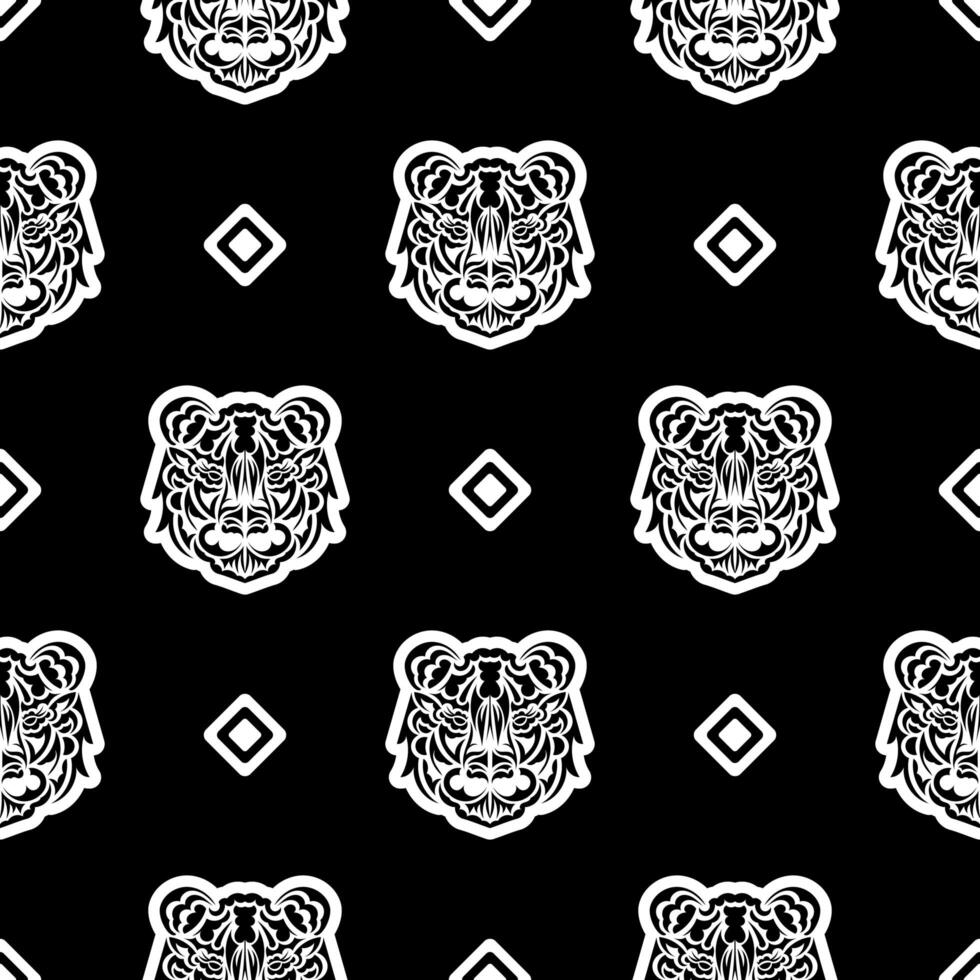 Tiger face seamless pattern in samoa style. Boho tiger face. Good for clothing and textiles. Vector illustration.