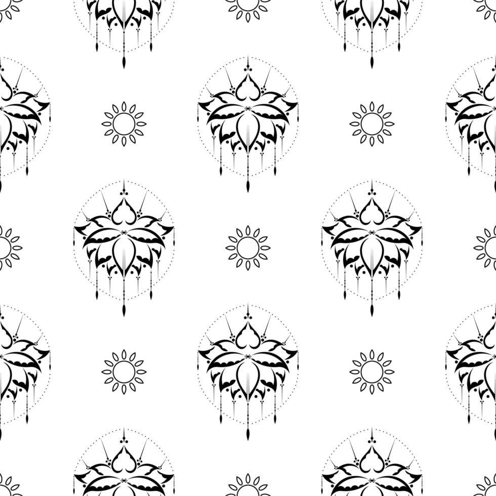 Lotus seamless pattern. Black and white. Good for menus, postcards, books, wallpaper and fabric. illustration. vector