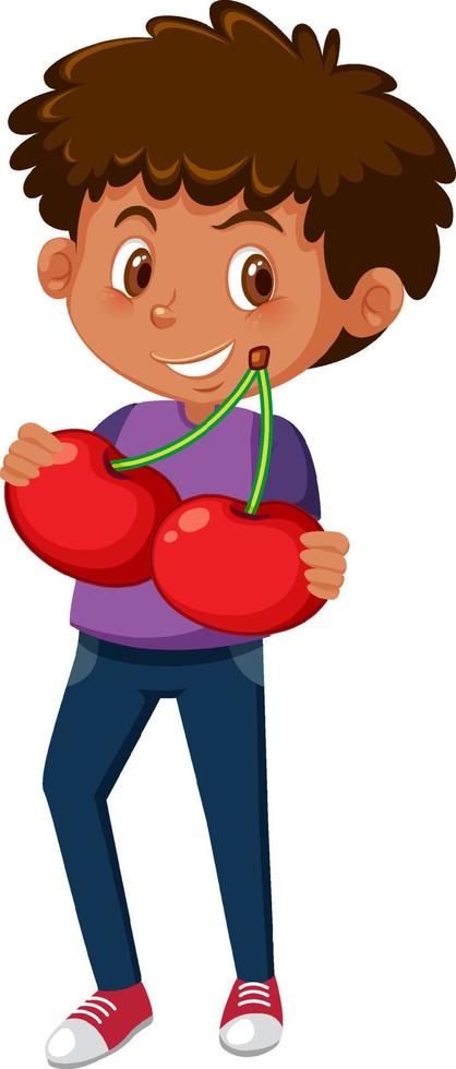 un niño sosteniendo fruta sobre fondo blanco vector