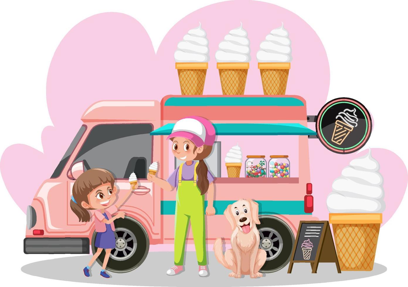 concepto de mercado de pulgas con camión de helados vector