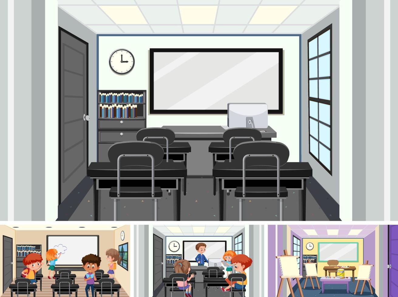 Set of student in the classroom scene vector