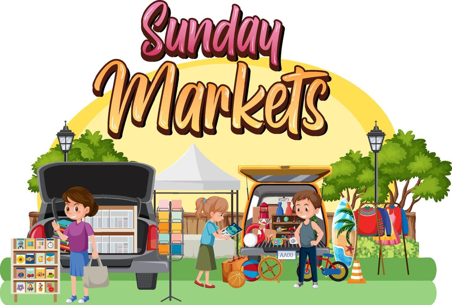 Flea market concept with second hand clothes vector