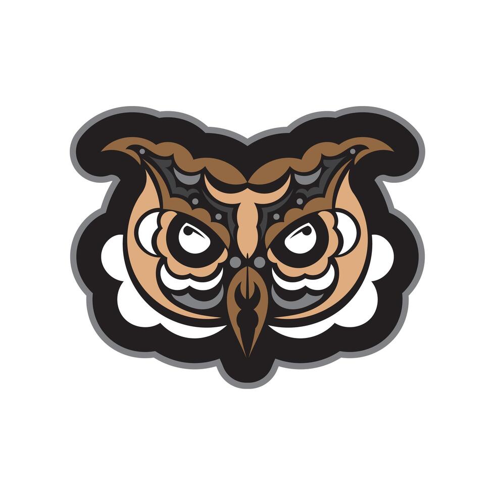 Colored print head of an owl. Hawaii and samoa patterns. Good for t-shirts, phone cases and more. Isolated. Vector