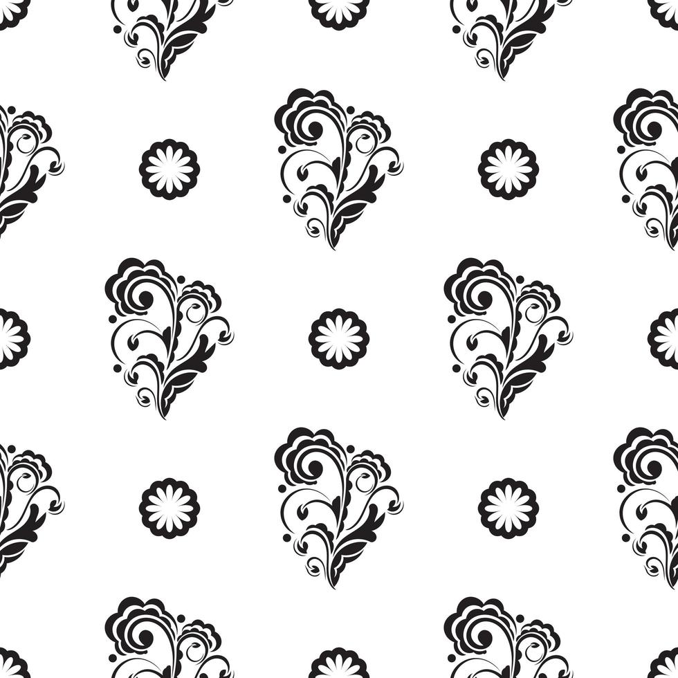 patrón blanco y negro sin costuras con flores y monogramas en estilo simple. bueno para prendas, textiles, fondos y estampados. ilustración vectorial vector