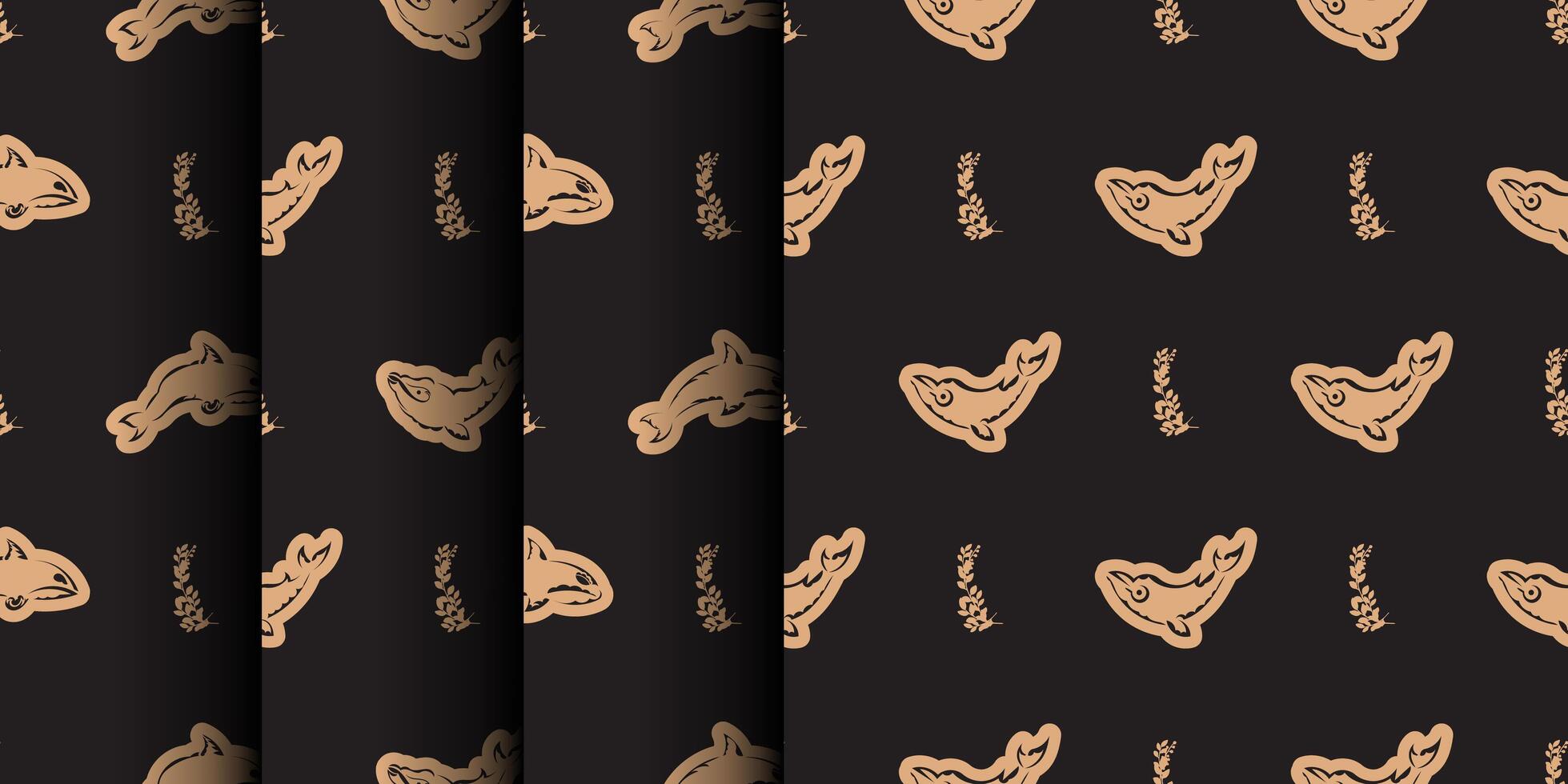 Set of Seamless luxury pattern with whales in simple style. Good for mural wallpaper, fabric, postcards and printing. illustration. vector